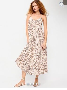 Old Navy Cream Floral Midi Dress with Brown Print